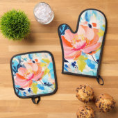 Abstract floral pattern painting  ovenwant & pannenlap set (Top down)