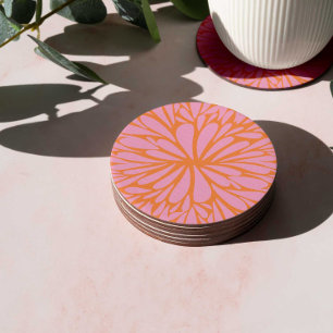 Abstract floreel barstpatroon pastel oranje & roze ronde kartonnen onderzetter