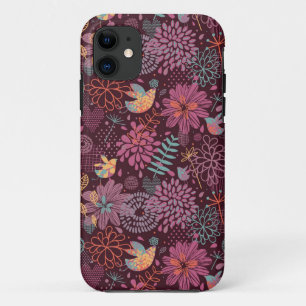Abstract floreel patroon met vogels iPhone 11 hoesje