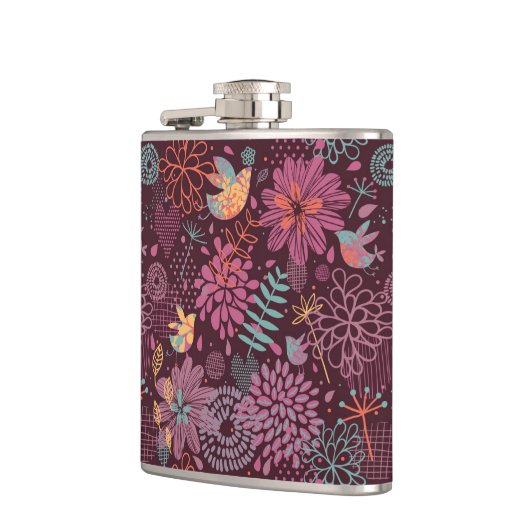 Abstract floreel patroon met vogels heupfles (Links)