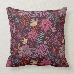 Abstract floreel patroon met vogels kussen