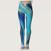 Abstract-Flow Art-Blue en Gold- Leggings (Voorkant)