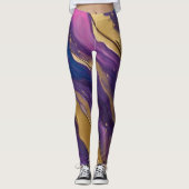 Abstract-Flow Art-Blue Paarse Roze en Goud- Leggings (Voorkant)