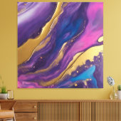 Abstract-Flow Art-Blue Roze Paarse en Gold- Canvas Afdruk (Insitu (Woonkamer))
