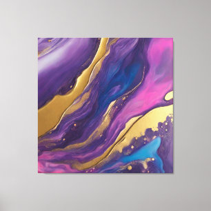 Abstract-Flow Art-Blue Roze Paarse en Gold- Canvas Afdruk