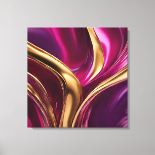 Abstract-Flow Art-Fuchsia Paarse en Gold- Canvas Afdruk