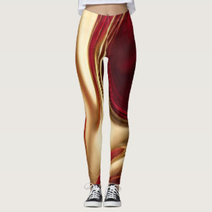 Abstract-Flow Art-Red en Gold- Leggings