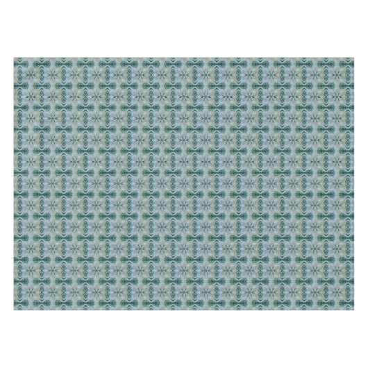 Abstract Flower Fractal Blauwgroen Wit Blauw Grijs Tafelkleed (Voorkant (Horizontaal))
