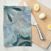 Abstract Flower Fractal Blauwgroen Wit Blauw Grijs Theedoek (Quarter Fold)