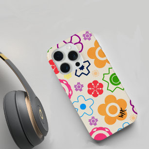 Abstract Flower Power Monogram iPhone Case 14 Hoesje