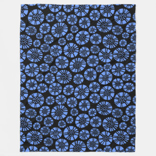 Abstract Flowers 031023 - Baby Blauw op Zwart Fleece Deken