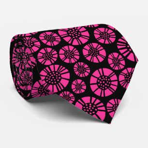 Abstract Flowers 031023 -Heet Roze op Zwart Stropdas
