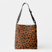 Abstract Flowers 031023 - Sinaasappel op zwart Crossbody Tas (Achterkant)