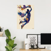 Abstract Fluid Ink Basketball Player – Modern Art Poster (Thuiskantoor)