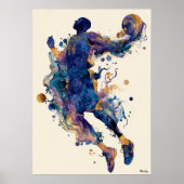Abstract Fluid Ink Basketball Player – Modern Art Poster (Voorkant)