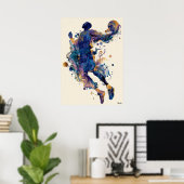 Abstract Fluid Ink Basketball Player – Modern Art Poster (Thuiskantoor)