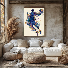 Abstract Fluid Ink Basketball Player – Modern Art Poster