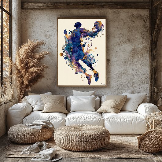 Abstract Fluid Ink Basketball Player – Modern Art Poster