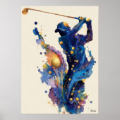 Abstract Fluid Ink Golfer Dynamic Motion Wall Art Poster (Voorkant)