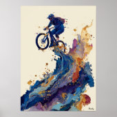 Abstract Fluid Ink Mountain Bike Rider – Dynamic  Poster (Voorkant)