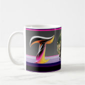 Abstract Fluid Letter T Neon Feather Koffiemok (Links)