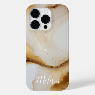 Abstract Fluid Navy Beige Gold Personaliseer naam Case-Mate iPhone 14 Pro Hoesje