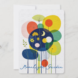 Abstract Folk Art Garden Moon Stars Whimsical Feestdagenkaart