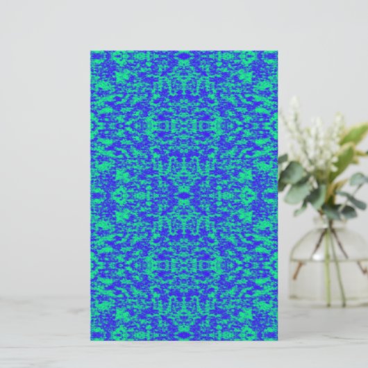 Abstract fractal in blauw en groen briefpapier (Staand voorkant)