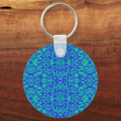 Abstract fractal in blauw en groen sleutelhanger (Voorkant)