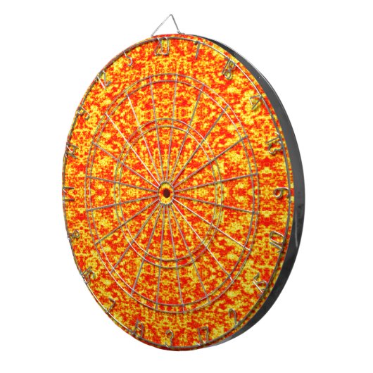 Abstract fractal in rood en Oranje Dartbord (Voorkant Rechts)
