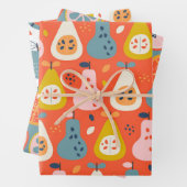 Abstract fruitpatroon afspelen in blauw en rood inpakpapier vel (In situ)