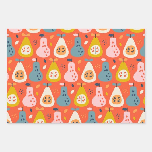 Abstract fruitpatroon afspelen in blauw en rood inpakpapier vel (Voorkant)