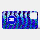 Abstract Funky Wave Pattern Blue, Green Monogramed Case-Mate iPhone Case (Achterkant (horizontaal))