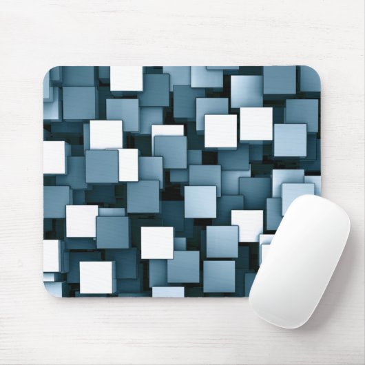 Abstract Futuristic Blue Cube Voxel Pattern Muismat (Met muis)