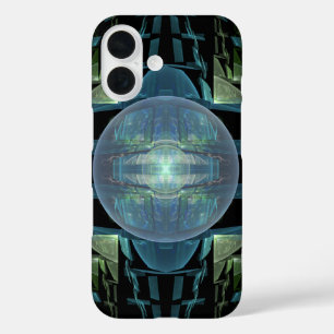 Abstract Futuristic Blue Sphere District 13 iPhone 16 Hoesje