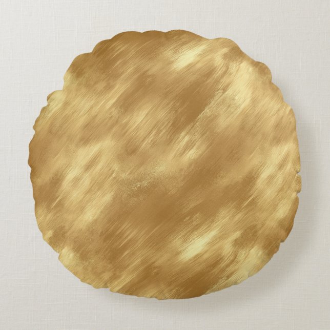 Abstract Geborstelde Goud Textuur Rond Kussen (Voorkant)