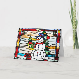 Abstract gebrandschilderd glas Kerstman Sneeuwman Feestdagen Kaart
