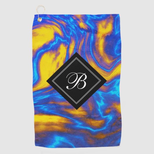 Abstract Geel Blauw Paars Vloeibaar Marmer Golfhanddoek (Voorkant)