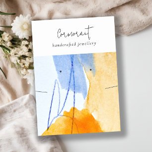 Abstract Geel Blauw Waterverf Oorbel Ketting Visitekaartje