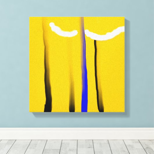 Abstract Geel Blauw Zwart Wit Olie Schilderij Canvas Afdruk (Insitu (Houten vloer))