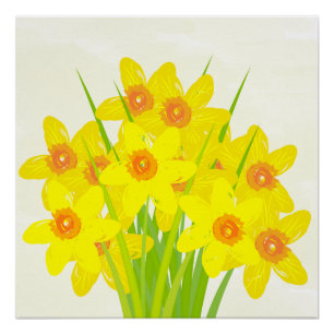 Abstract Geel Daffodils Waterverf Kunst Poster Perfect Poster