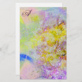 ABSTRACT GEEL PAARSE FLORAAL ZWIRLS MONOGRAM BRIEFPAPIER (Voorkant / Achterkant)