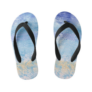 Abstract Gemengde Media Blauw Turquoise Geel Kinder Teenslippers