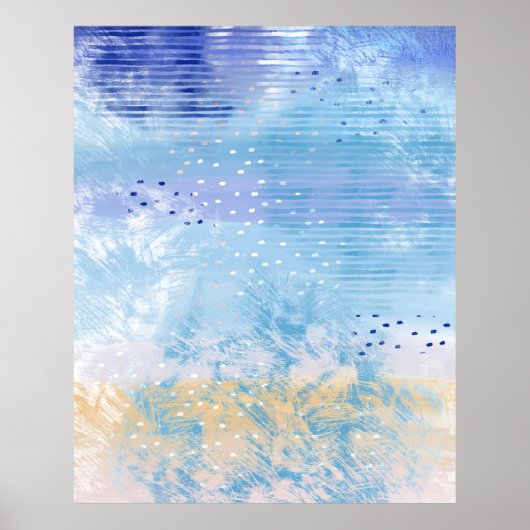 Abstract Gemengde Media Blauw Turquoise Geel Poster (Voorkant)