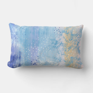 Abstract gemengde techniek blauw turquoise geel kussen