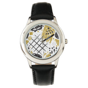 Abstract Geo Gold Black 03 Horloge
