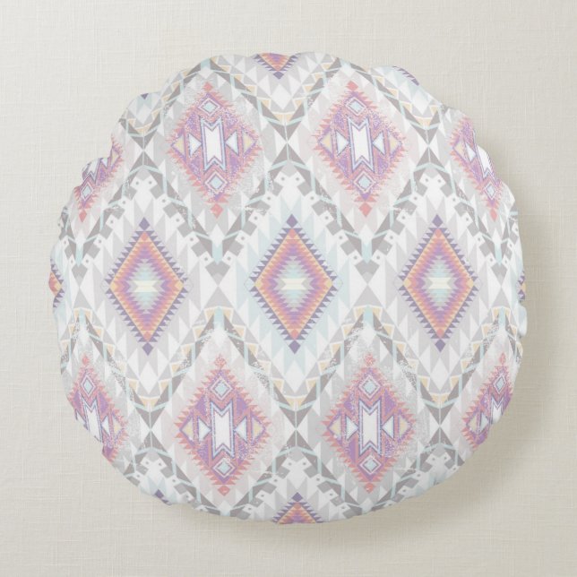 Abstract Geometric Aztec Pattern Rond Kussen (Voorkant)