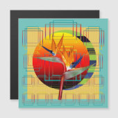 Abstract geometric bird flower aqua yellow red sun (Voorkant / Achterkant)