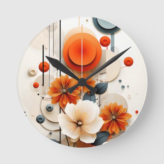 Abstract Geometric Floral Ronde Klok (Voorkant)