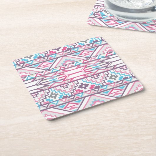 Abstract Geometrisch Aztec Patroon 3 Vierkante Kartonnen Onderzetter (Schuin)